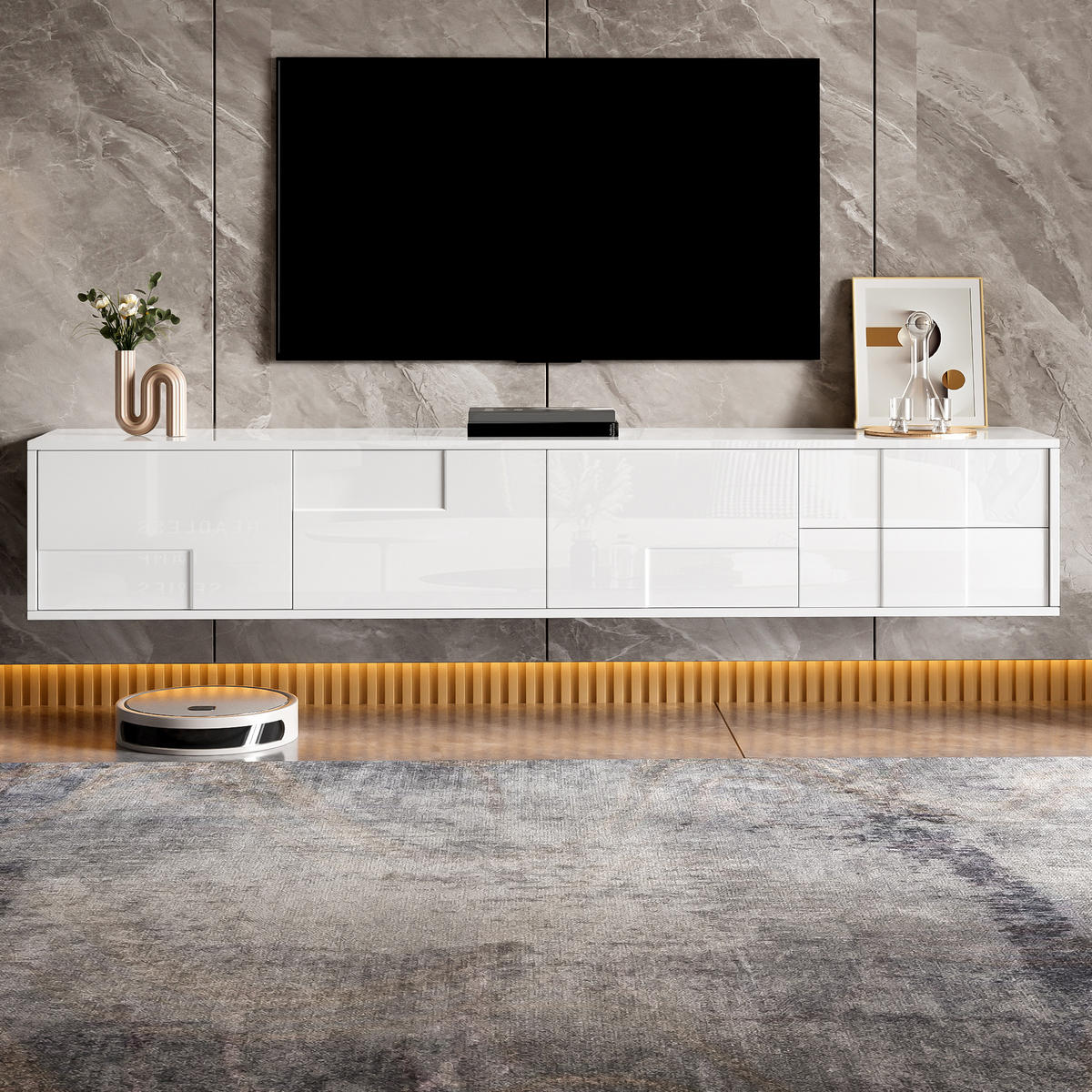 TV-SCHRANK 170cm Weiß Hochglanz grifflos Stauraum modern - Weiß, Holzwerkstoff (30/30.5/170cm) - FLIEKS