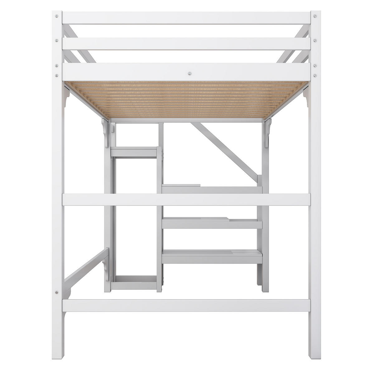 HOCHBETT 140/200 cm Weiß mit Kleiderschrank und Stufentreppe - Weiß, Holz (140/200cm) - OKWISH