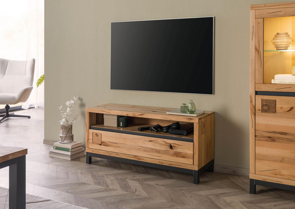 TV-BOARD Kernbuche 120x40x56 natur geölt VILLANDERS #112 - Hellbraun, Holz (120/56/40cm) - Massivmoebel24