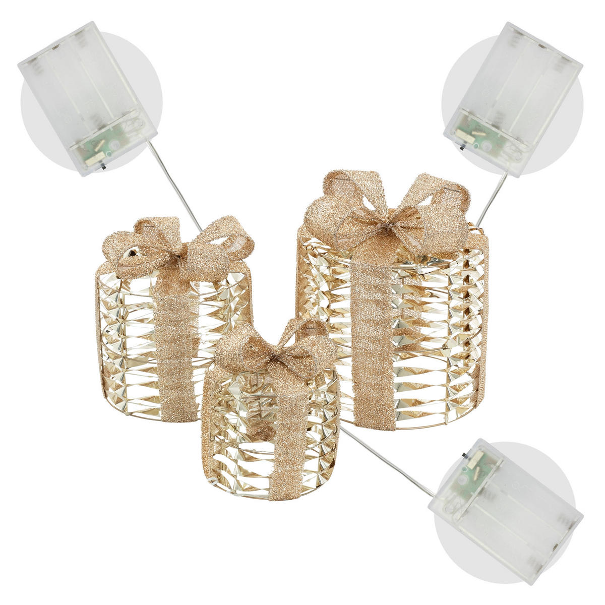 LED-LICHTDEKORATION 3er-Set - Goldfarben, Metall (25/30/25cm) - Home Styling Collection
