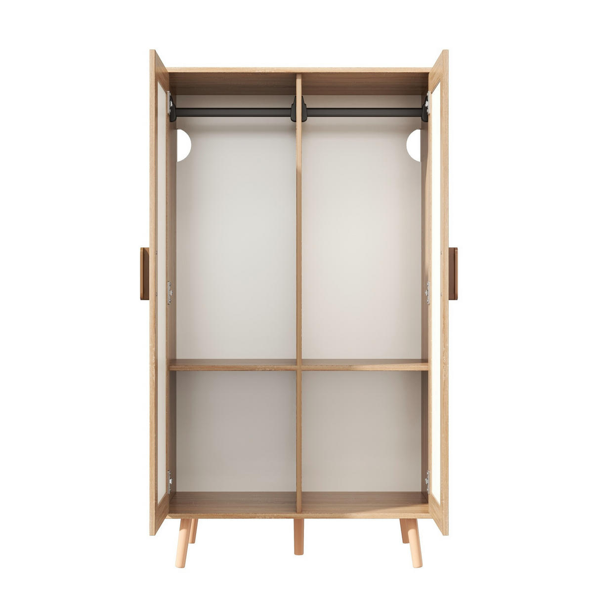 KLEIDERSCHRANK aus MDF 80x46x141,5 cm Weiß/Natur mit Kleiderstange, Ablagefach und Kippschutz - Naturfarben, Holzwerkstoff (80/141.5/46cm) - Modfu