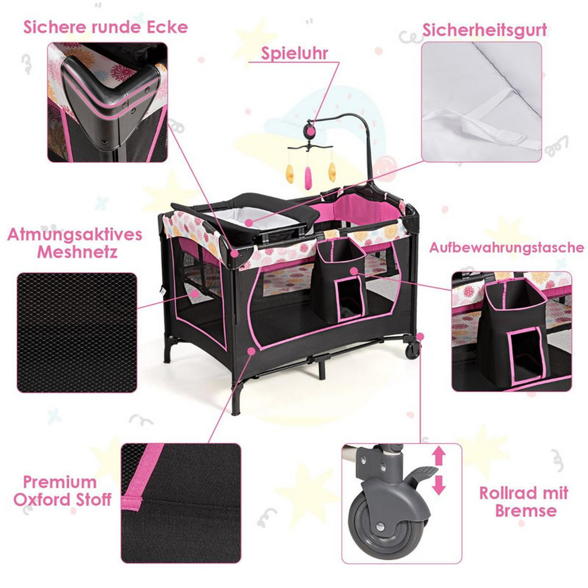 REISEBETT klappbares rot - Rot, Textil - COSTWAY