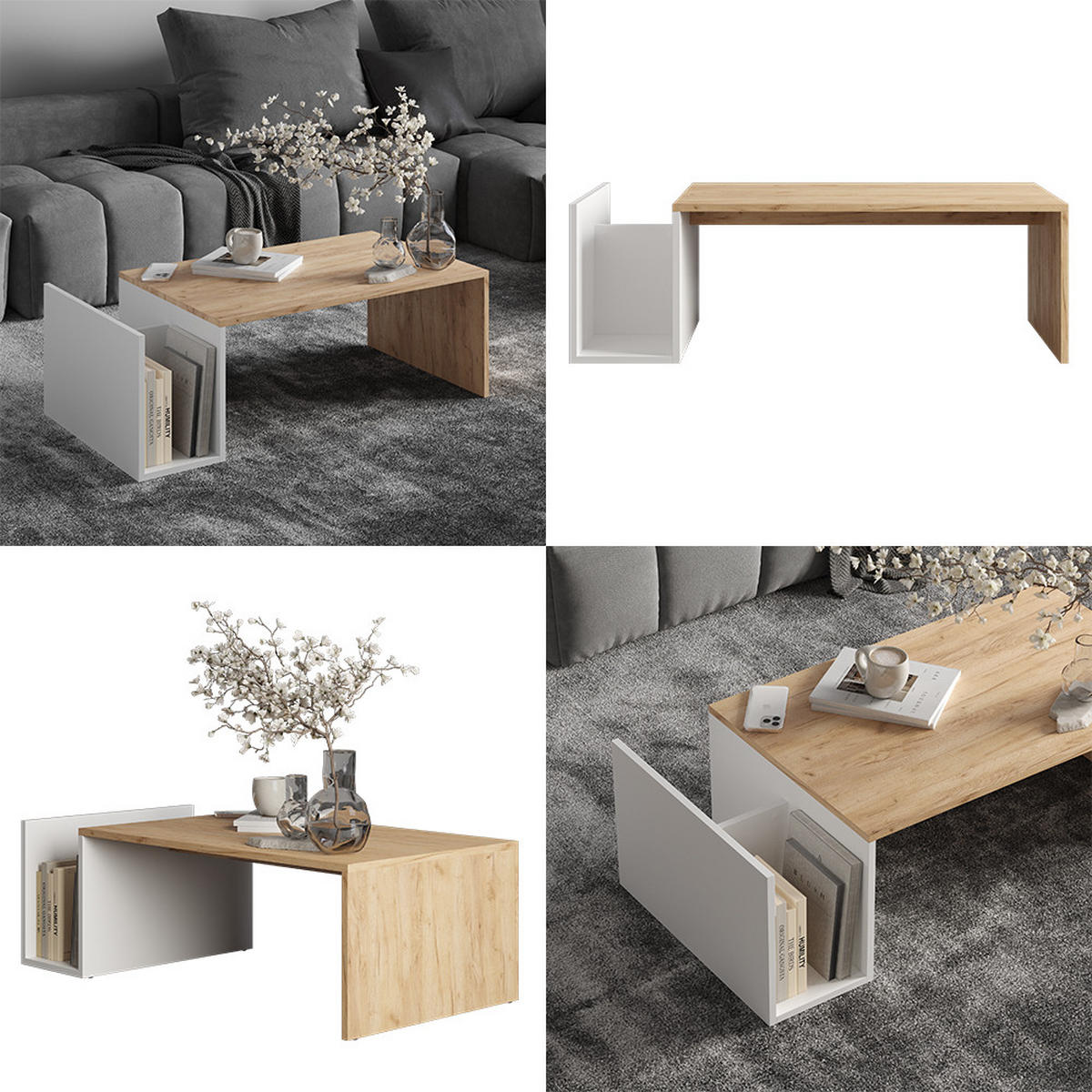 COUCHTISCH Avento Goldkraft Eiche/Weiß 100 x 50 cm - Honigeiche/Weiß, Holzwerkstoff (50/100/32.9cm) - Vicco