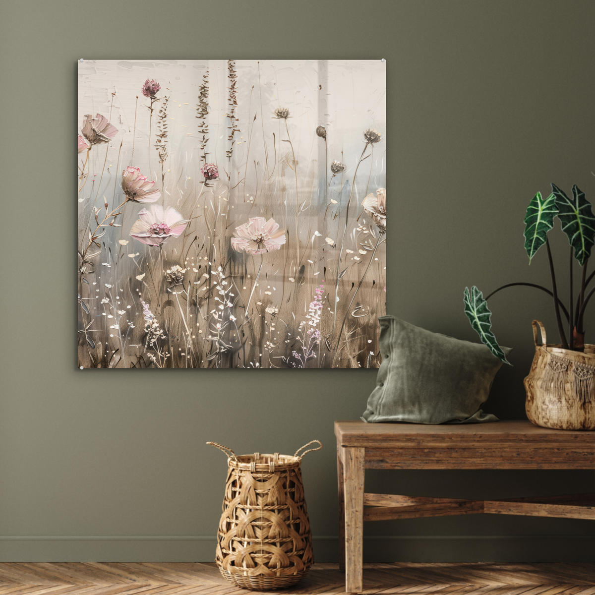 OBRAZ NA AKRYLOVOM SKLE Kvety - Ružová - Moderné - Béžová 90x90 cm - béžová, sklo (90/90cm) - MuchoWow