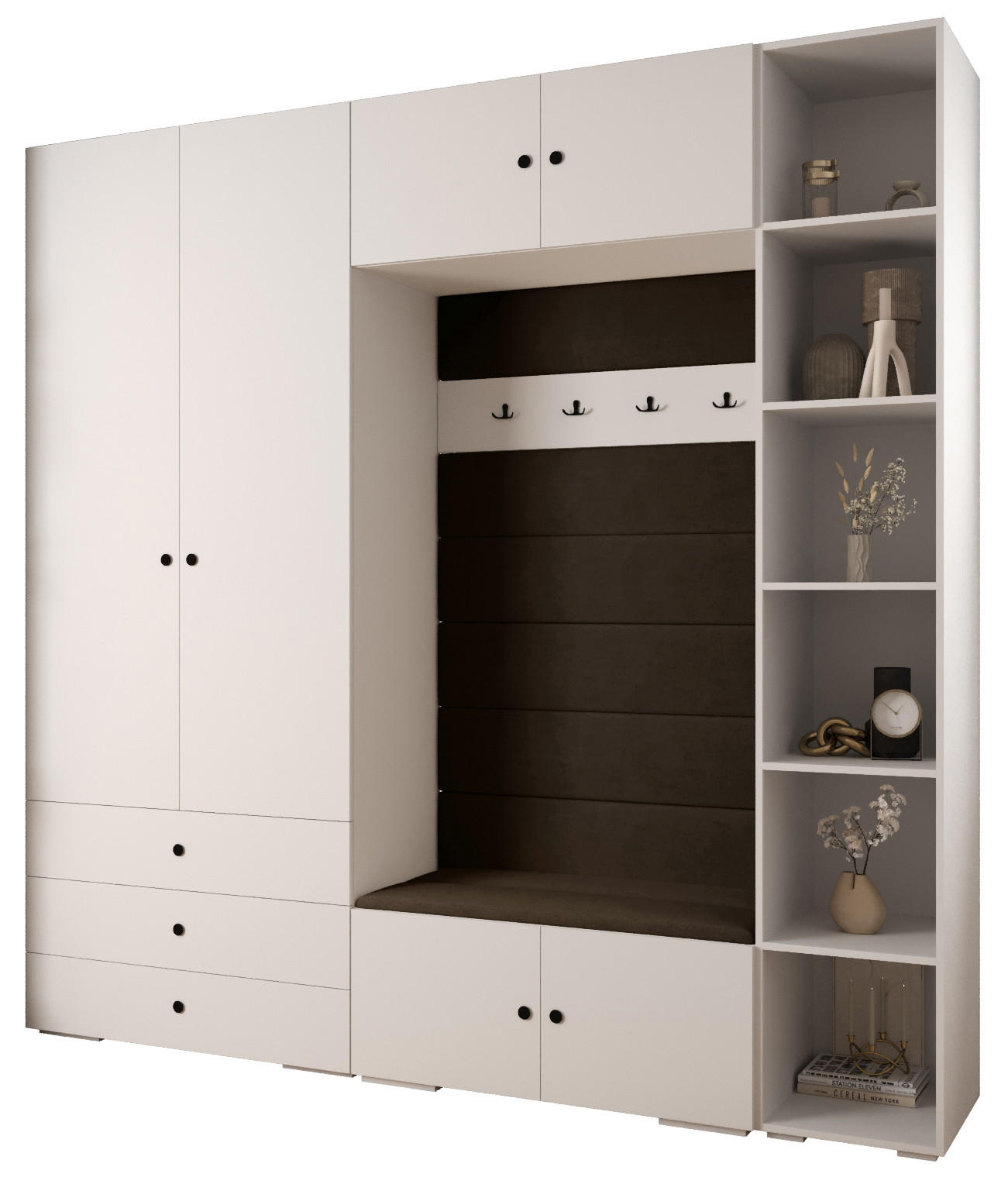 GARDEROBEN-SET 236,7/240/47 - Schwarz/Weiß, Holz/Kunststoff (240/236.7/47cm) - Abiks Möbel