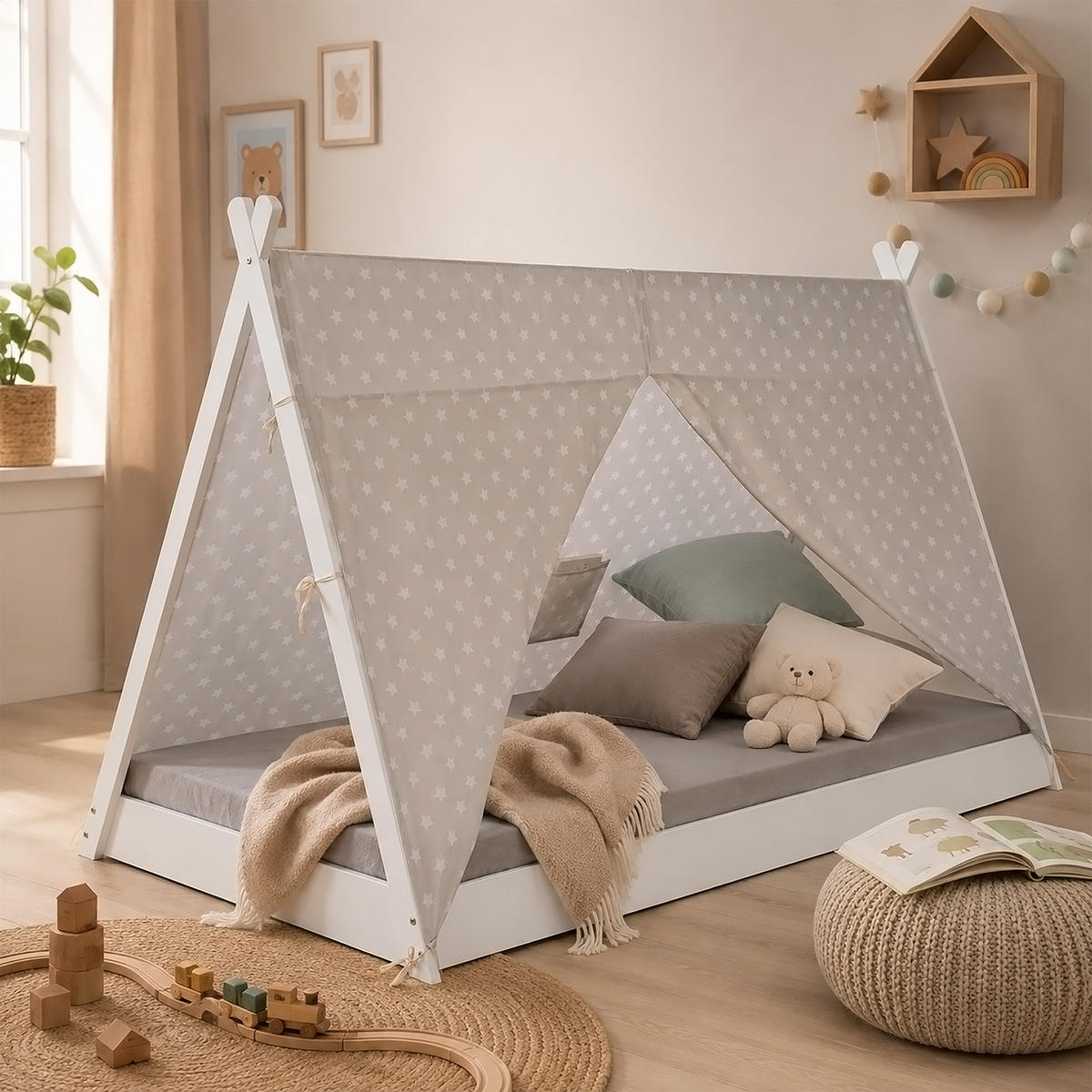 KINDERBETT 90/200 cm Tipi weiß - Weiß, Holz (208/132/105cm) - Homestyle4u