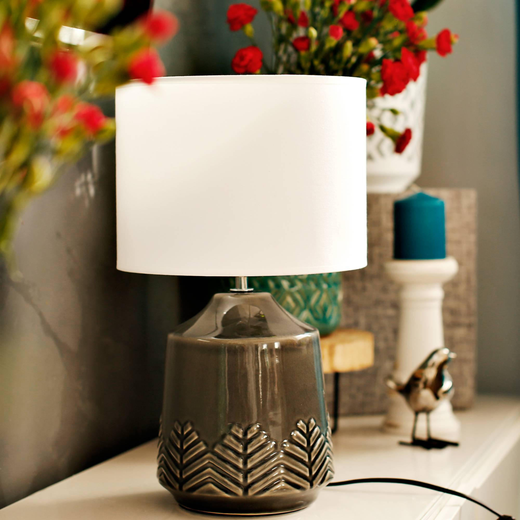 Thumbnail - Konsimo® Tischlampe, Grau, Weiß, Keramik, Textil, 24x41x24 cm, Lampen & Leuchten, Innenbeleuchtung, Tischlampen, Tischla...