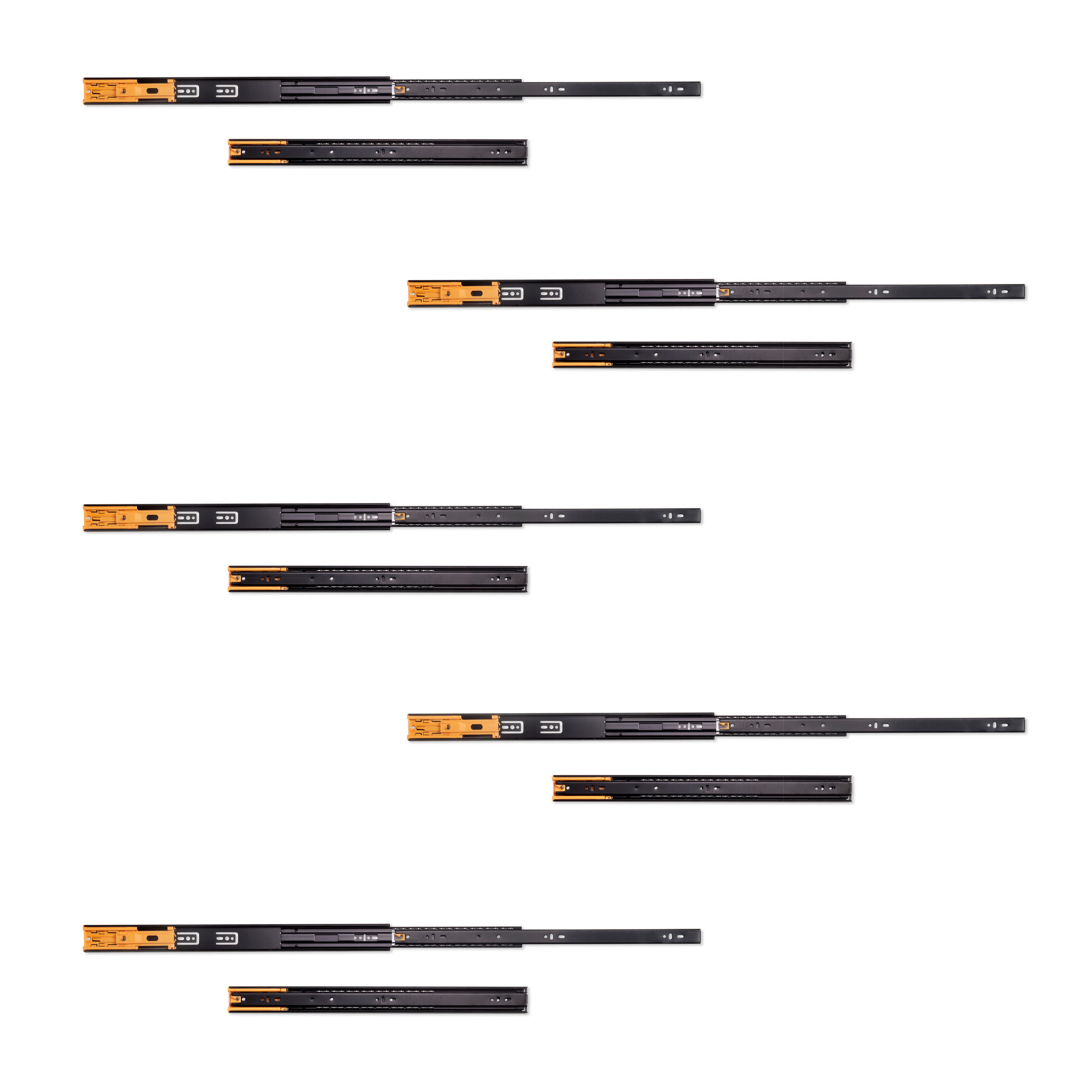 KUGELFÜHRUNGEN Höhe 45mm, Tiefe 500mm, Vollauszug, mit Schließautomatik, Schwarz 5er-set - Schwarz, Metall (10/7/51cm) - EMUCA
