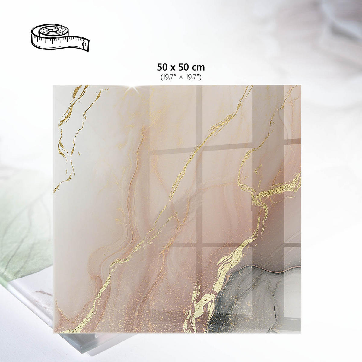 TISCHPLATTE 50x50 cm – Abstrakte Eleganz - Beige, Glas (50/50/0.4cm) - Wallfluent