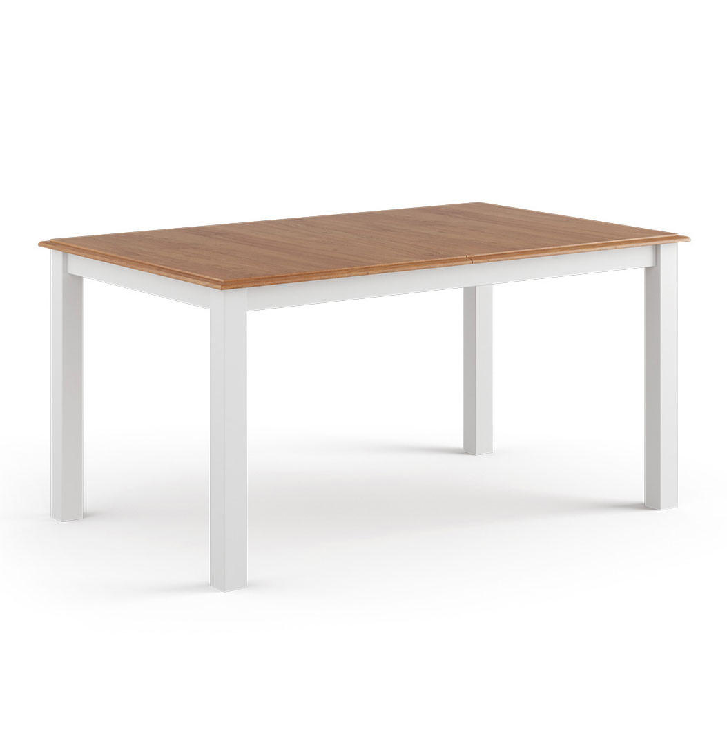 ESSTISCH Belluno Elegante Kiefer weiß (RAL9010) lackiert / Kiefer gebeizt, Eichefarben 150-197 / 93 / 75cm - Eichefarben/Weiß, Holz/Metall (93/197/75cm) - Feldmann-Wohnen