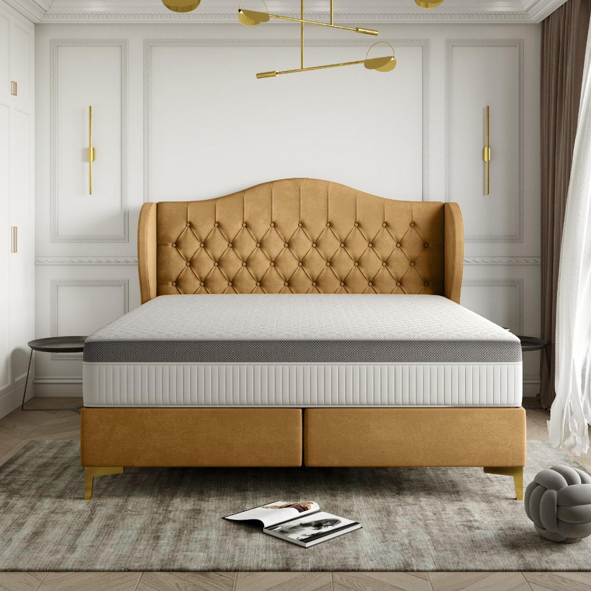 BETT mit Taschenmatratze LEGEND, Whisper-Stoff Gelb 140x200 cm - Gelb, Holz/Textil (140/200cm) - Kaiser Möbel