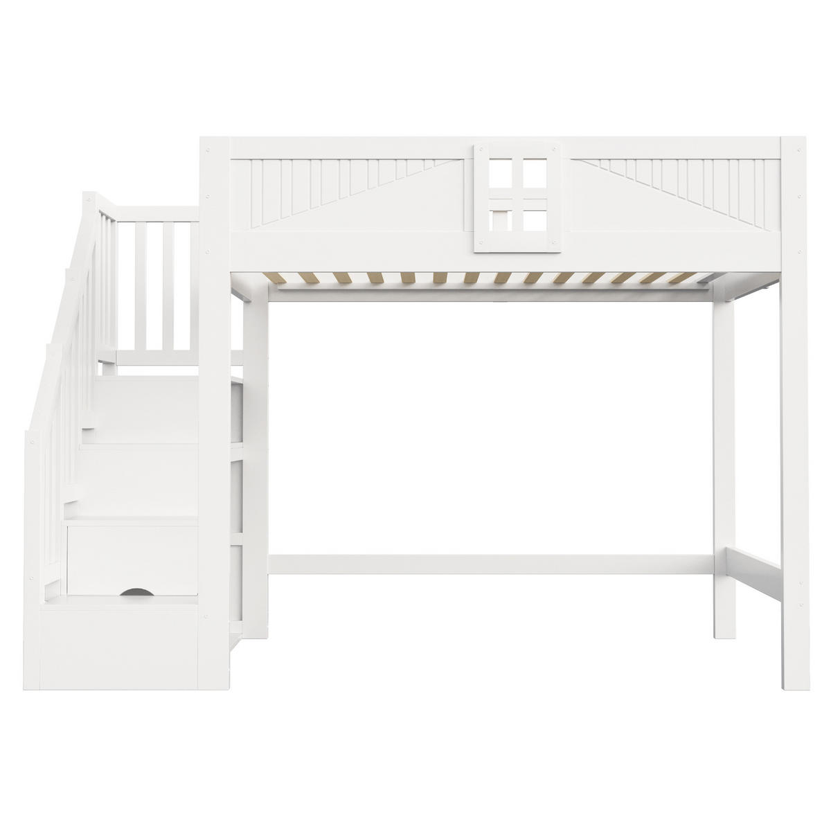 HOCHBETT 140/200 cm mit Stauraumleiter, DE-41580, in Weiß - Weiß, Holzwerkstoff (140/200cm) - ComfortXL