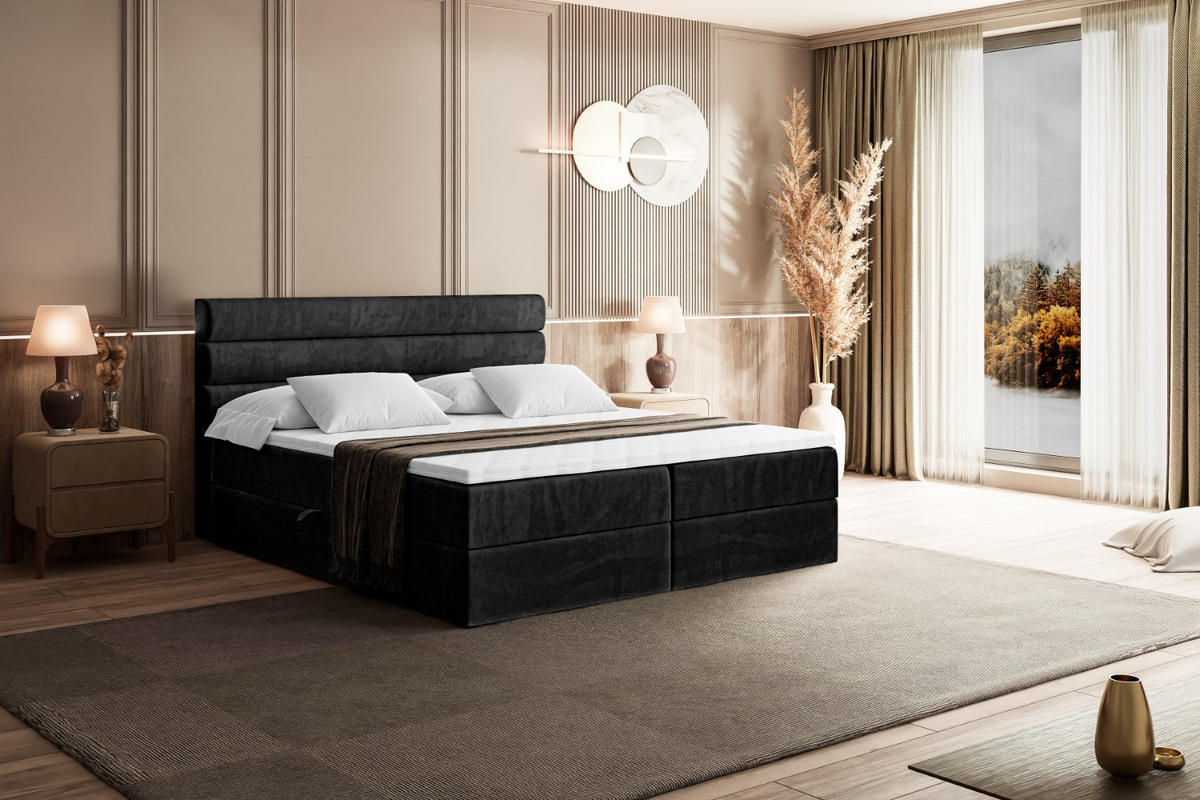 BOXBETT mit Matratze H4 und Lattenrost - CELESTIA - 140x200 cm - H4 - Schwarz - Schwarz, Holzwerkstoff (140/200cm) - ALTDECOR