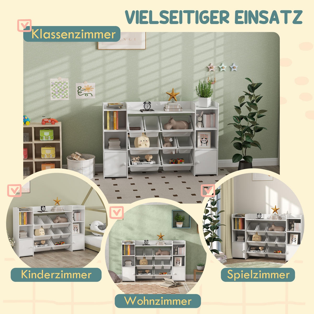 KINDERREGAL - Weiß, Holzwerkstoff/Metall (30/90/140cm) - AIYAPLAY
