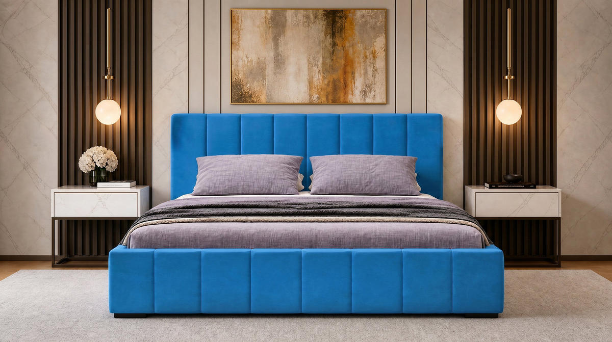 MARPUR Polsterbett NERO 180x200 cm mit Bettkasten und Lattenrost, Blau - Chromfarben/Blau, Holz/Holzwerkstoff (180/200cm) - Marpur
