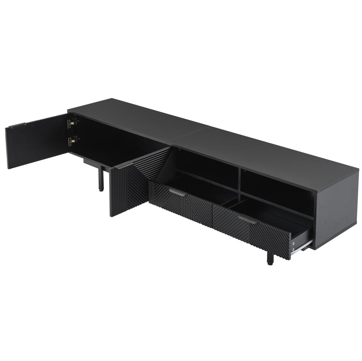 TV-LOWBOARD aus Spanplatte 200x40x51 cm Schwarz mit Stauraum, Kabelmanagement und geometrischem Frontdesign - Schwarz, Holzwerkstoff (200/51/40cm) - Modfu