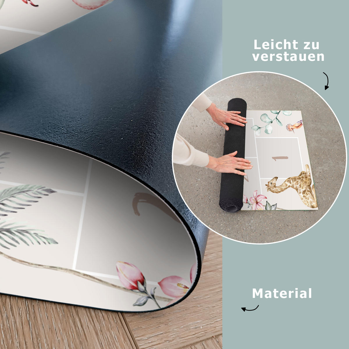 KINDERTEPPICH Hüpf - Tiere - Safari - Aquarell - Kinder 90x270 cm - Multicolor, Kunststoff (90/270cm) - MuchoWow