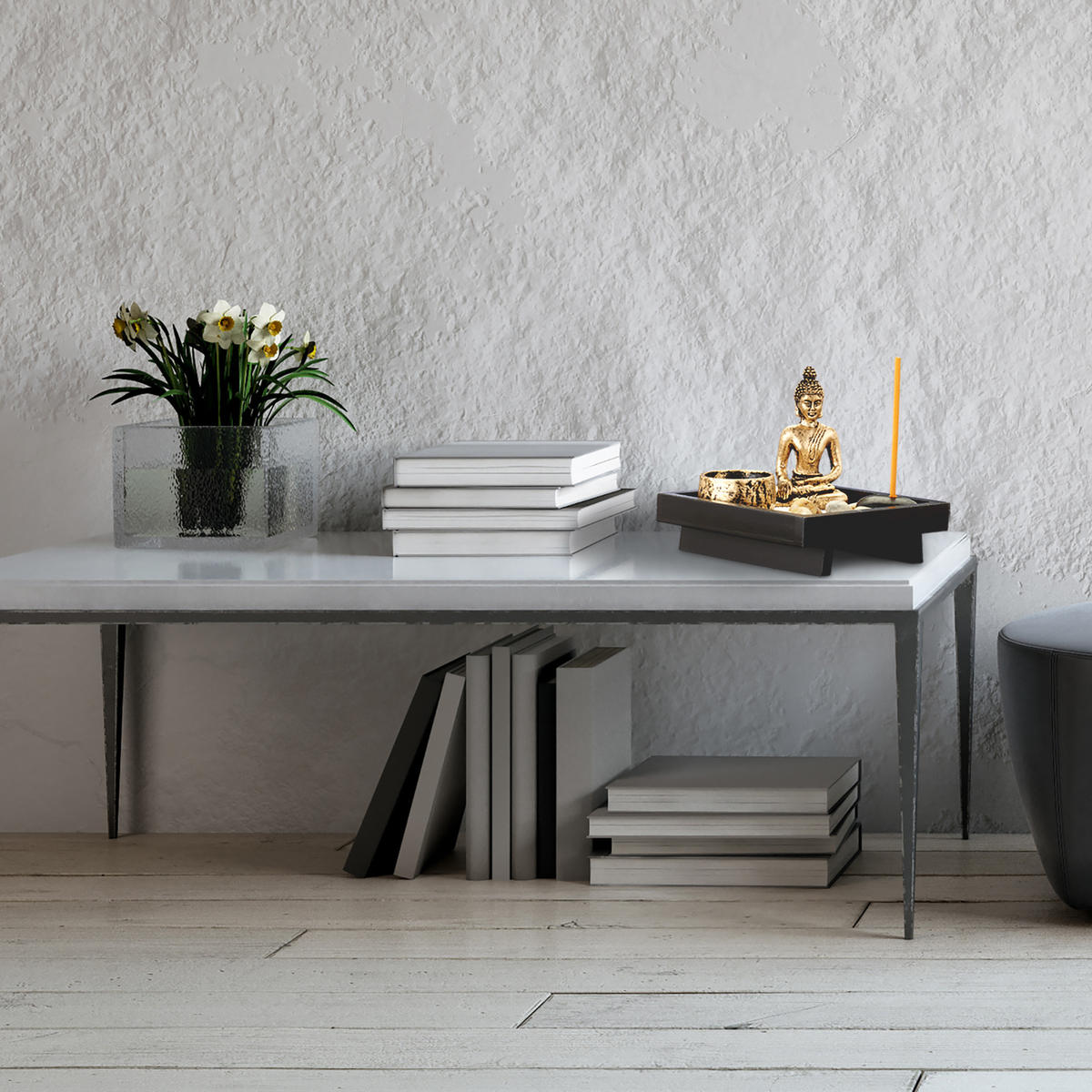 GARTENDEKO Buddha - Multicolor, Holzwerkstoff/Kunststoff (12.5/11.5/12.5cm) - Relaxdays