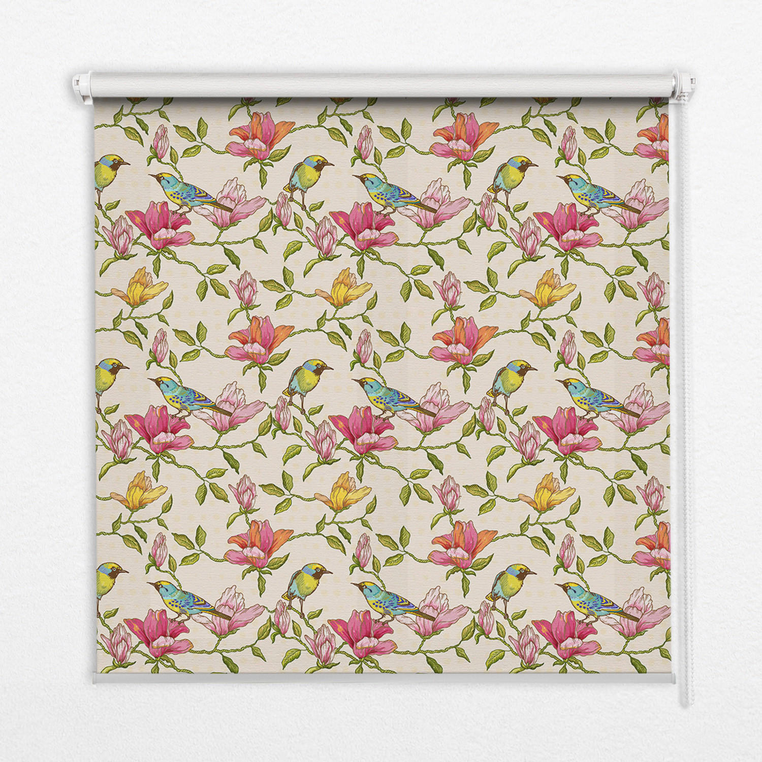 INNENROLLO - Fensterrollo - Rollo - 150x140 cm - Vögel auf Blumen - Grün, Kunststoff (150/140/0.5cm) - TULUP