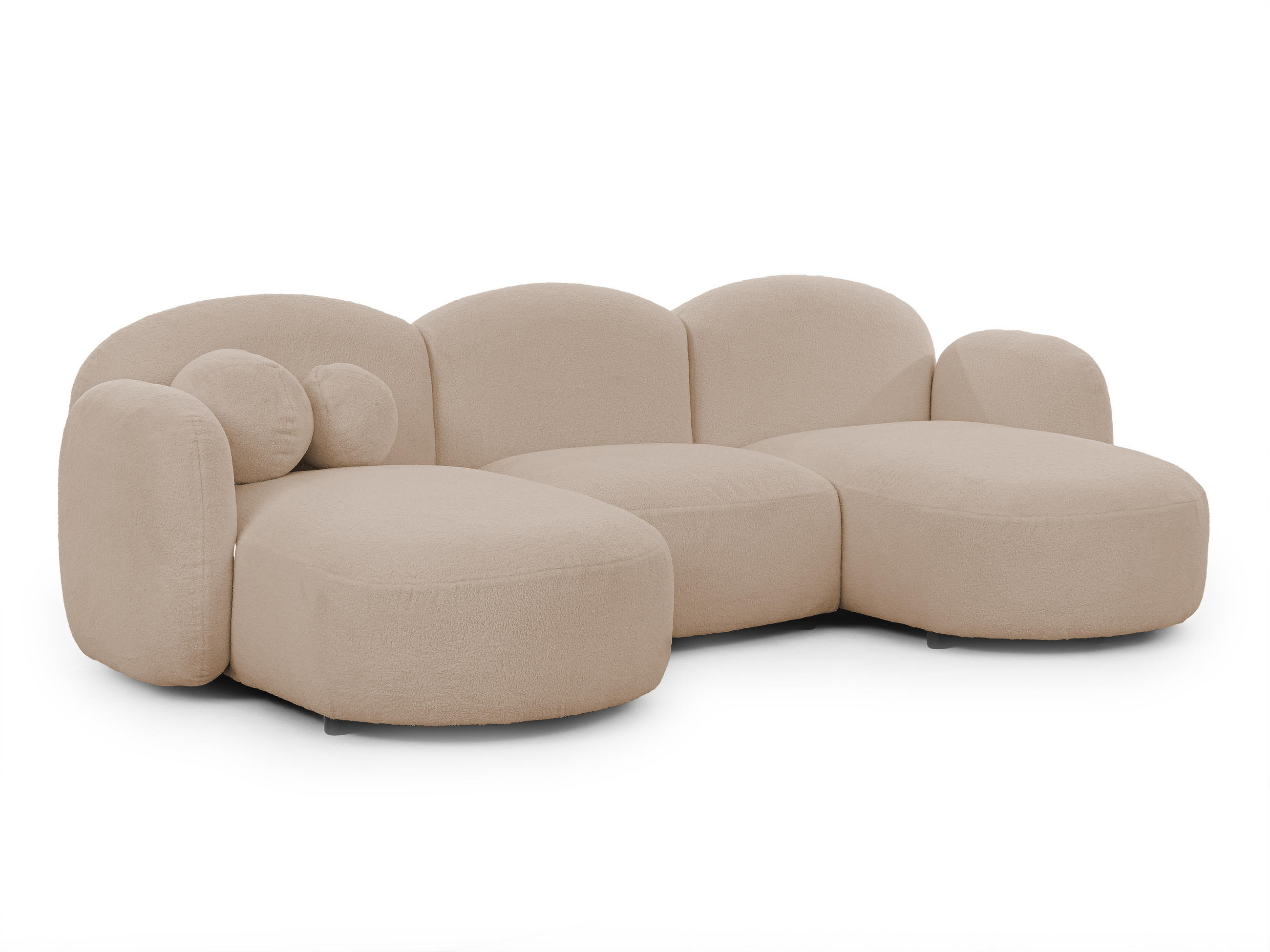 WOHNLANDSCHAFT Nuvola mit abgerundetem Design Hellbeige Bouclé-Stoff - Beige/Schwarz, Holz/Kunststoff (268/80/146cm) - S-Style Möbel
