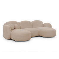 WOHNLANDSCHAFT Nuvola mit abgerundetem Design Hellbeige Bouclé-Stoff - Beige/Schwarz, Holz/Kunststoff (268/80/146cm) - S-Style Möbel