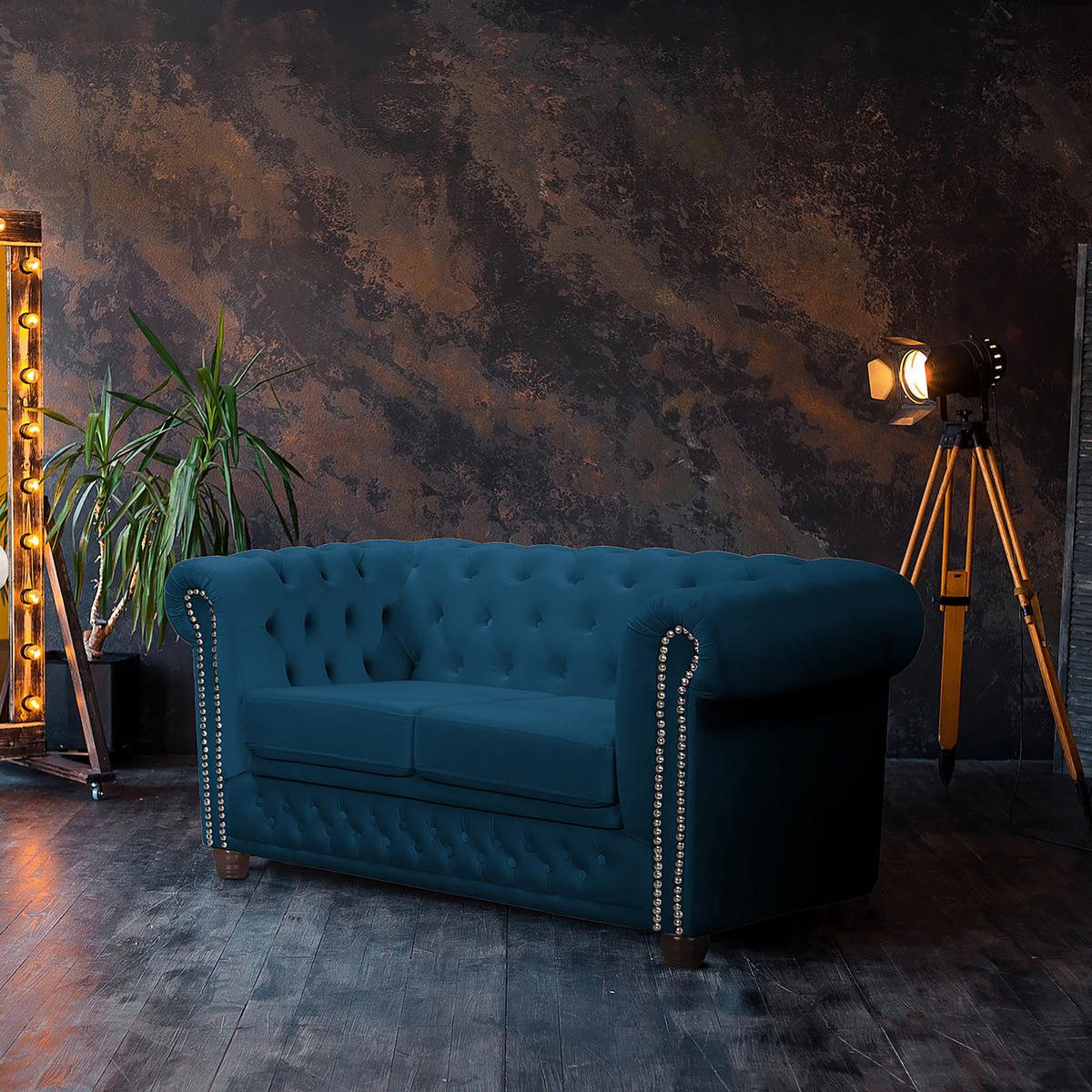 2-SITZER SOFA - Buchefarben/Dunkelblau, Buchenholz/Textil (148/72/86cm) - home24