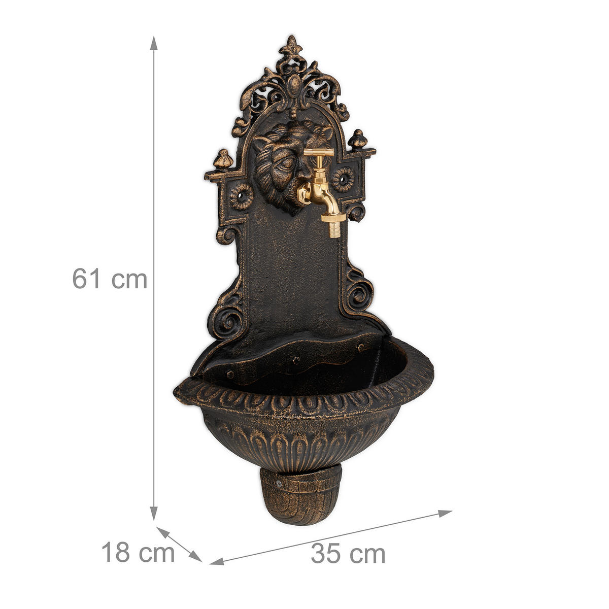 WANDBRUNNEN - Kupferfarben, Metall (18/35/61cm) - Relaxdays