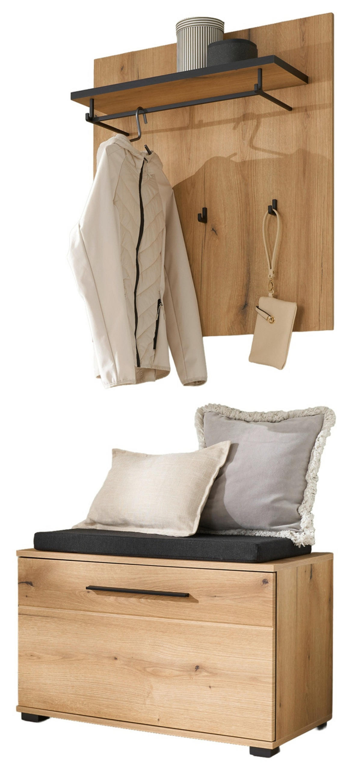 GARDEROBEN-SET 3-teilig Evoke Eiche 80 cm, Kombination mit Stauraum - Eichefarben/Dunkelgrau, Holzwerkstoff/Kunststoff (80/200/40cm) - Furn.Design