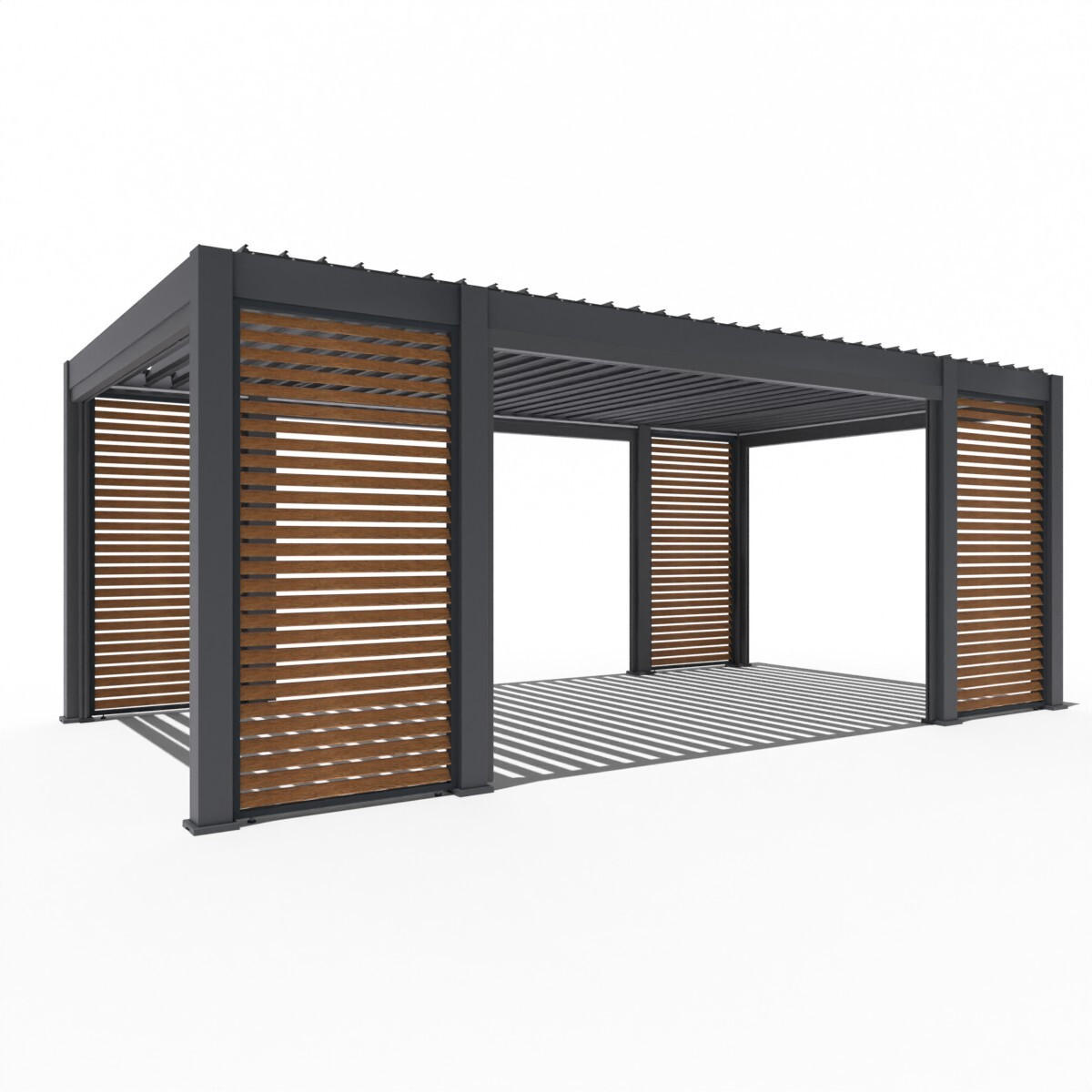 PERGOLA Prestige Pavillon Alu LED 3,6 x 6,57 M +4x Lamellenwand + 4x Sonnenrollo - Anthrazit, Metall (360/255/657cm) - WEIDE