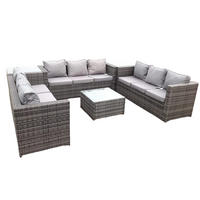GARTENMÖBELSET mit Couchtisch Polyrattan 9-Sitzer - Dunkelgrau/Grau, Glas/Kunststoff - Fimous