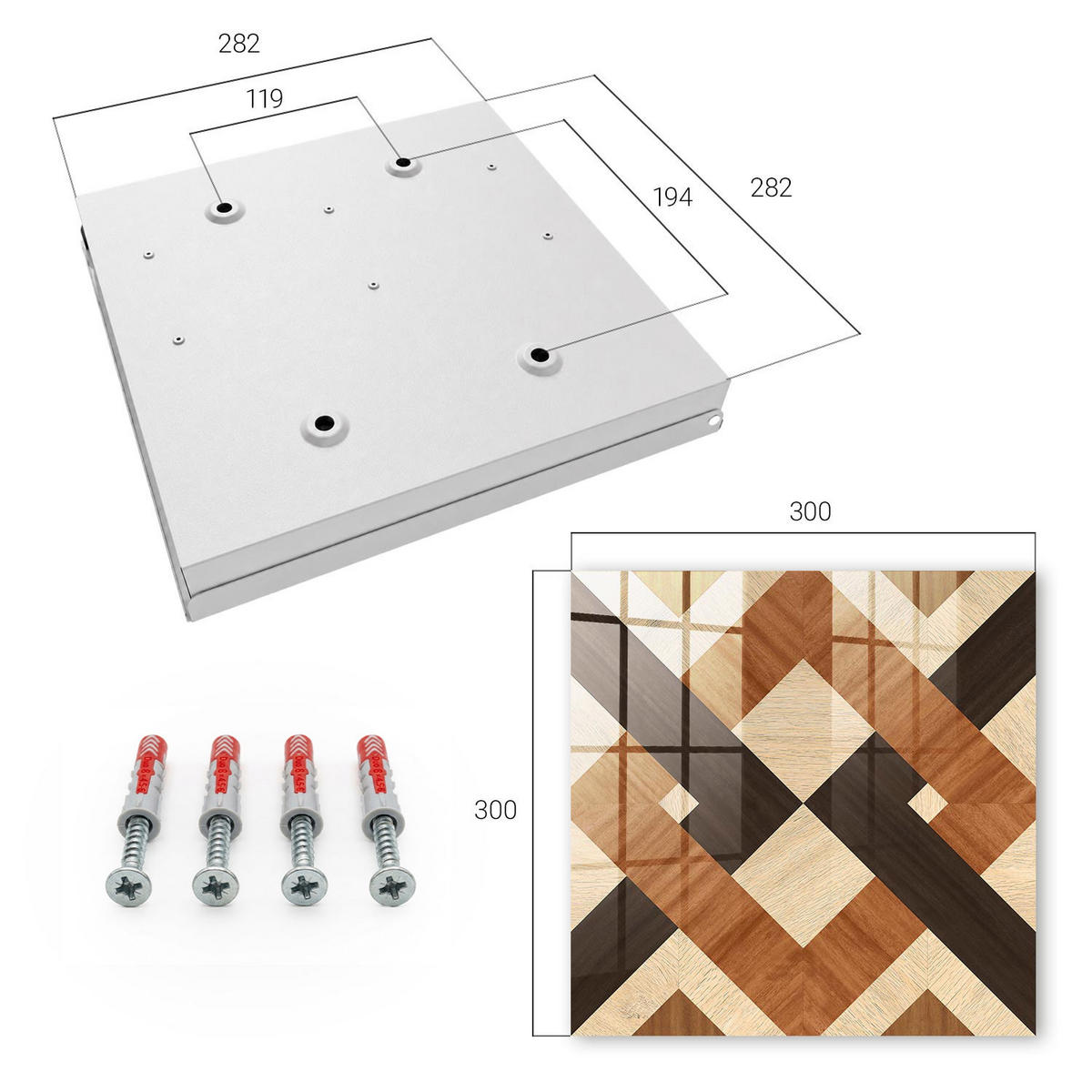 SCHLÜSSELBOX Weiß 30x30 cm – Türöffnung nach rechts - Moderne Geometrie - Braun, Metall (30/30/5cm) - TULUP