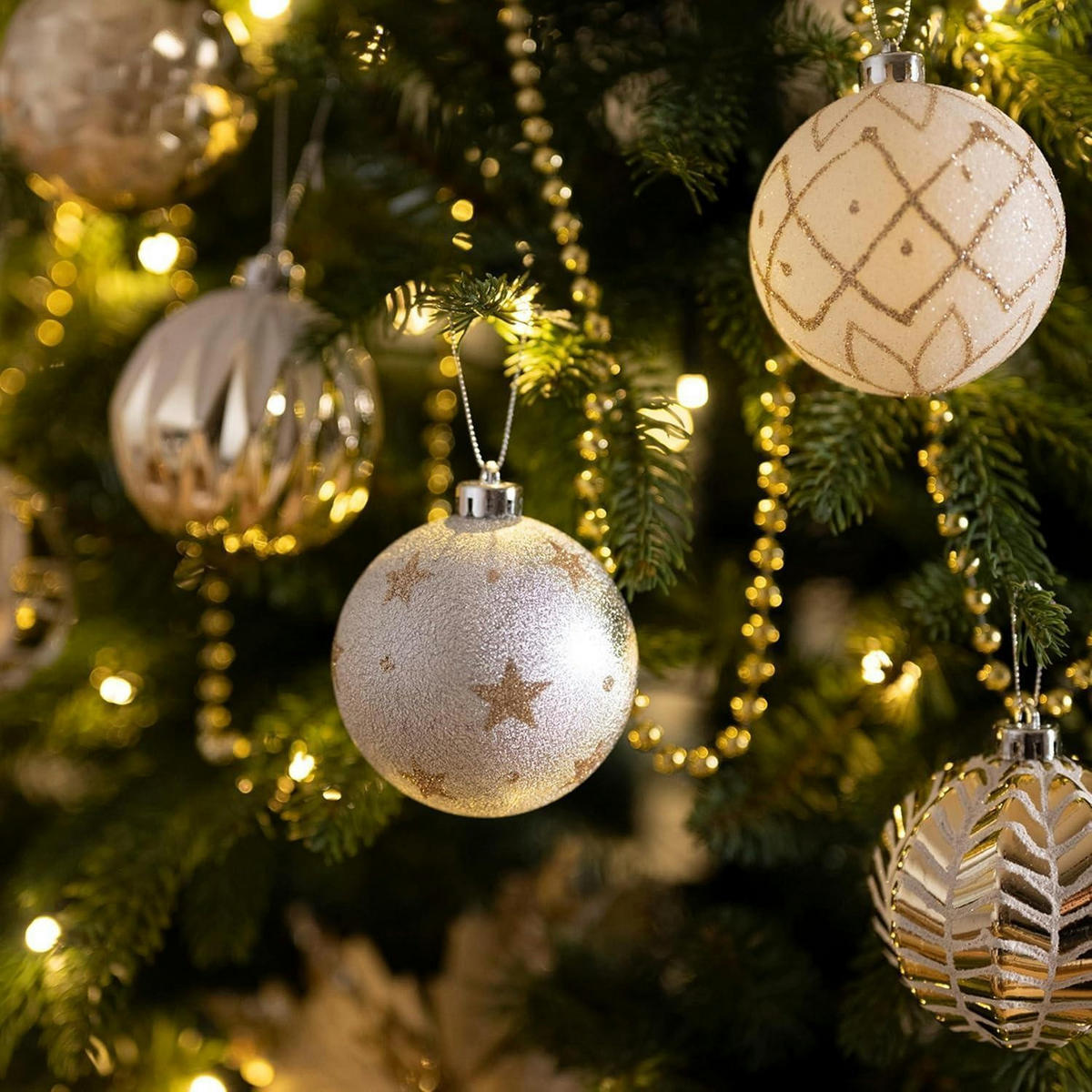 WEIHNACHTSKUGELN 16-teiliges Set 8 cm Gold Weiss - Multicolor, Kunststoff (8/8/8cm)