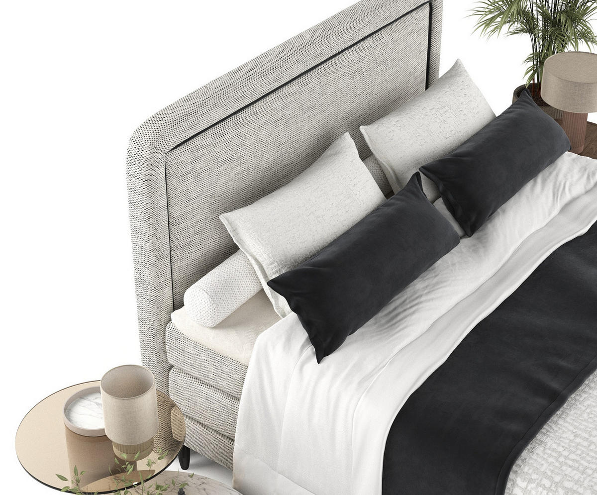BOXSPRINGBETT Dove Hellgrau 200/200 cm mit Matratzen und Topper - Hellgrau/Schwarz, Holz/Holzwerkstoff (200/200cm) - Maison de Reve