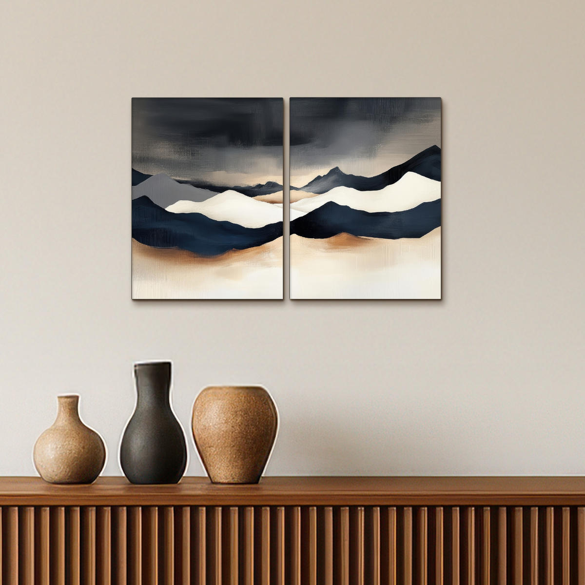 LEINWANDBILD 2er Set Landschaft - Abstrakt - Modern 60x40 cm - Dunkelblau, Textil (60/40cm) - MuchoWow