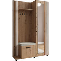 GARDEROBE Linaro mit Spiegel, Sitzbank in Lamellen-Optik 137/207/42 cm, Links - Schwarz/Eiche Artisan, Holzwerkstoff (137/207/42cm) - WFL GROUP