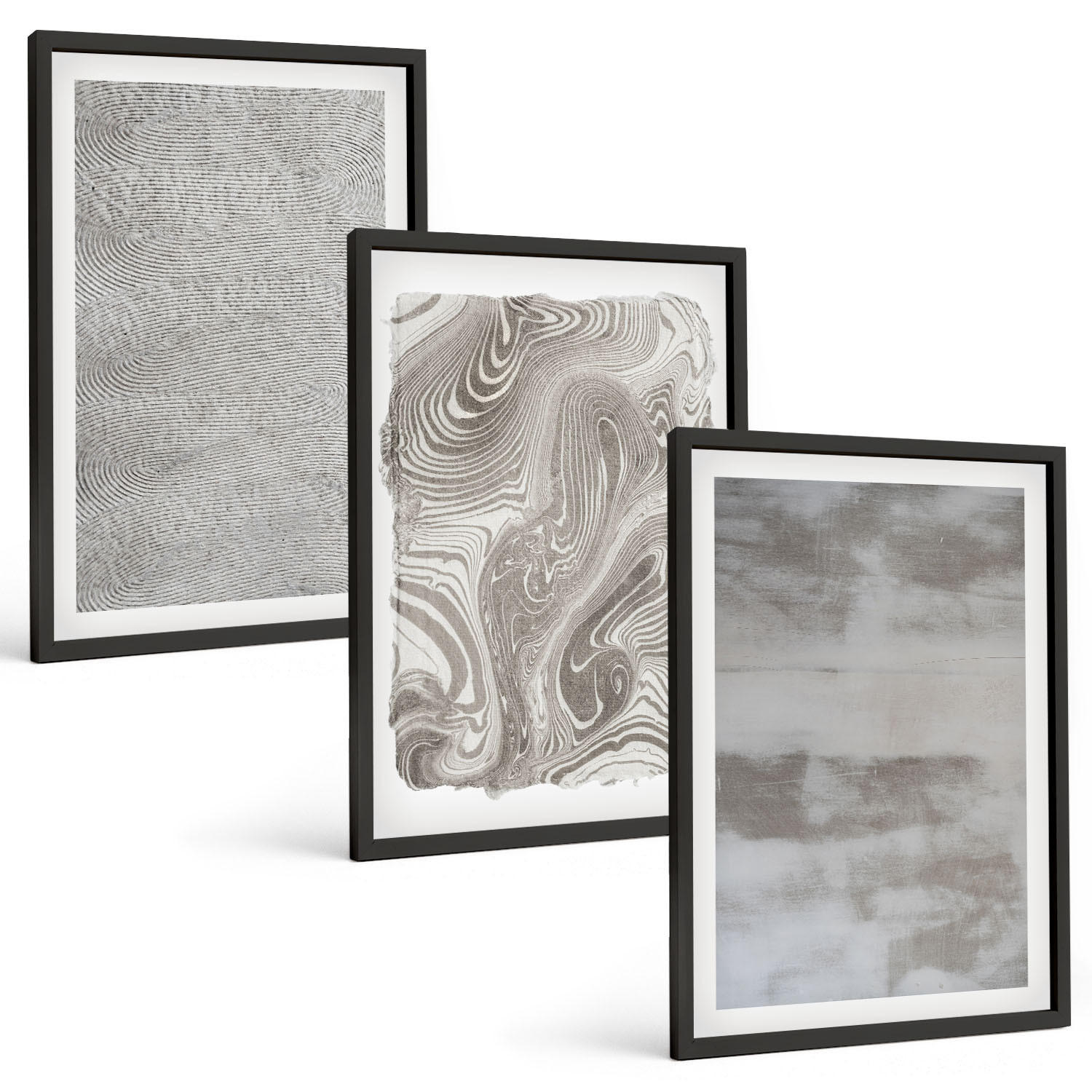 BILDER SET 3er Set - 40x60 cm Schwarzer Rahmen - Industrielle abstrakte Muster - Schwarz, Kunststoff (40/60cm) - TULUP