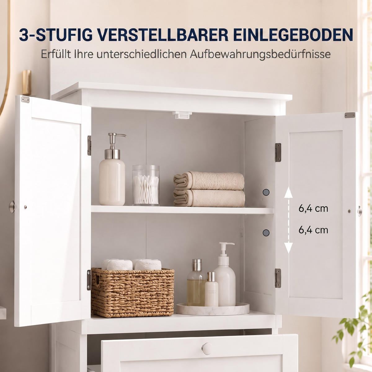 BADEZIMMERSCHRANK MDF Weiß - Weiß/Nickelfarben, Holzwerkstoff/Metall (30/110/60cm) - HOMCOM