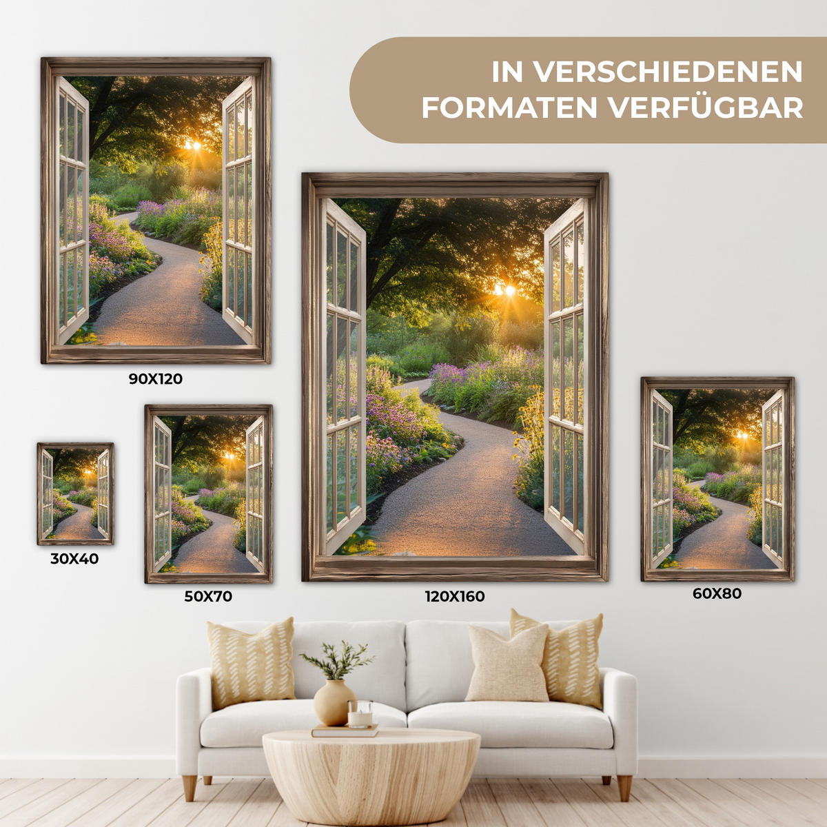 LEINWANDBILD Aussicht - Blumen - Natur - Sonne - Weg 60x80 cm - Hellgelb, Textil (60/80cm) - MuchoWow