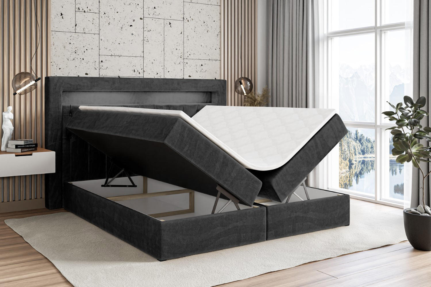 Thumbnail - Altdecor Boxbett, Schwarz, Holzwerkstoff, Höhe ca. 19 cm, 160x200 cm, Schlafzimmer, Betten, Boxspringbetten