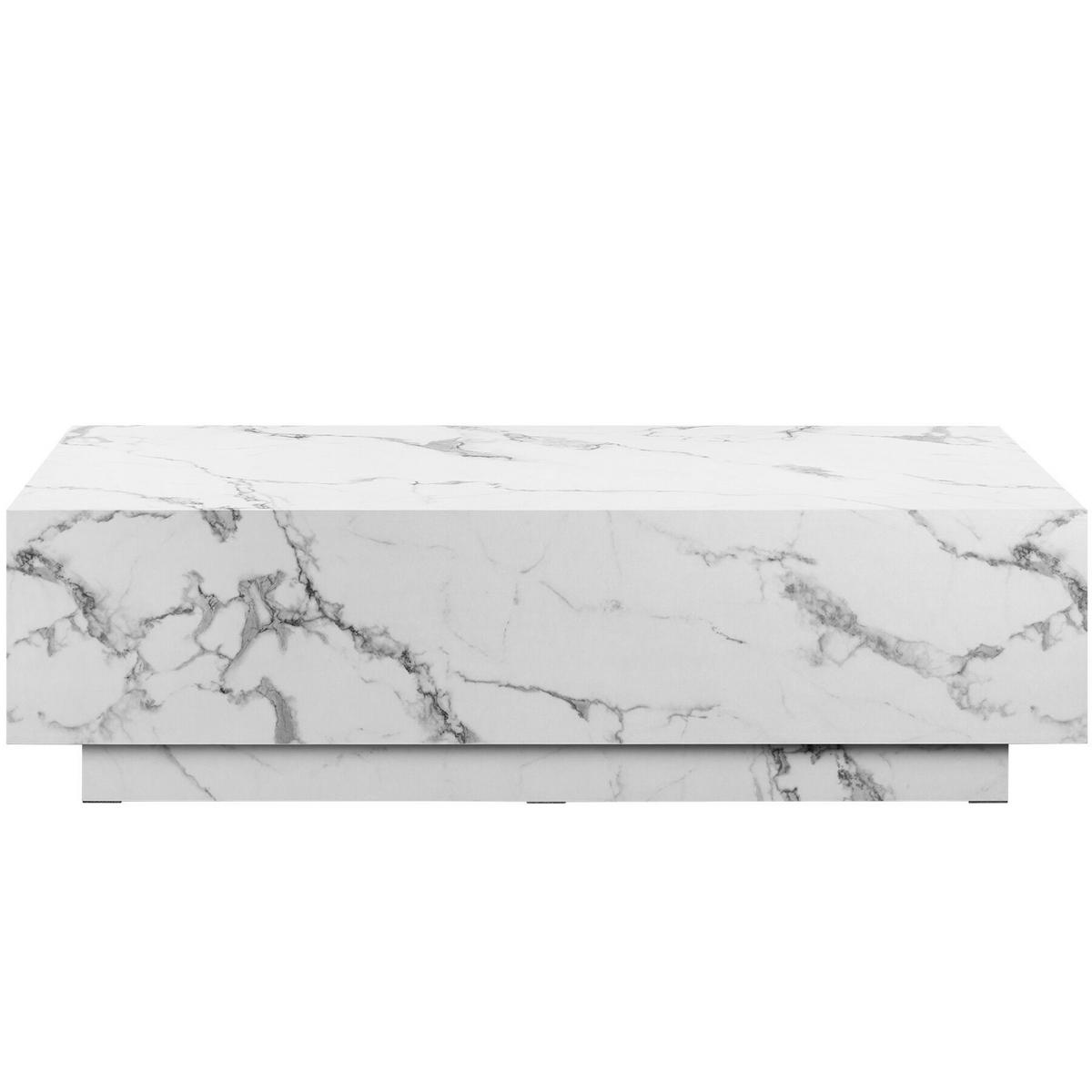 COUCHTISCH Lasley, inkl. Bodenschoner, Belastbarkeit 45 kg, Marmor Optik weiß - Weiß, Holz (60/120/35cm) - tectake