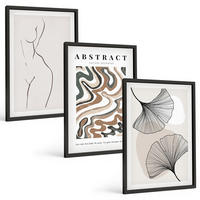 BILDER SET 3er Set - 40x60 cm Schwarzer Rahmen - Abstrakte Boho-Musterformen - Schwarz, Kunststoff (40/60cm) - TULUP