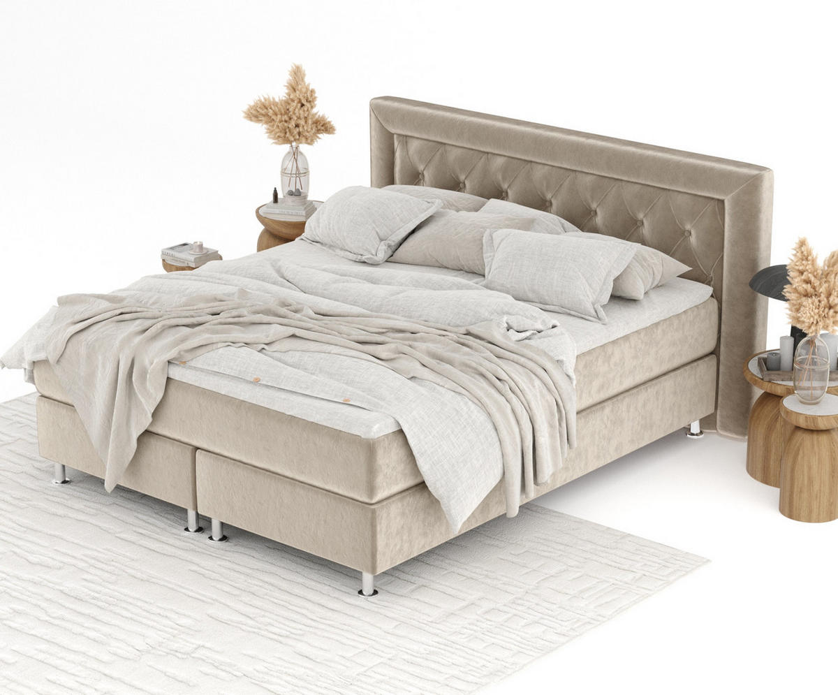 BOXSPRINGBETT Lavello Beige 140/200 cm mit Latex-Topper - Beige/Silberfarben, Holz/Holzwerkstoff (140/200cm) - Maison de Reve