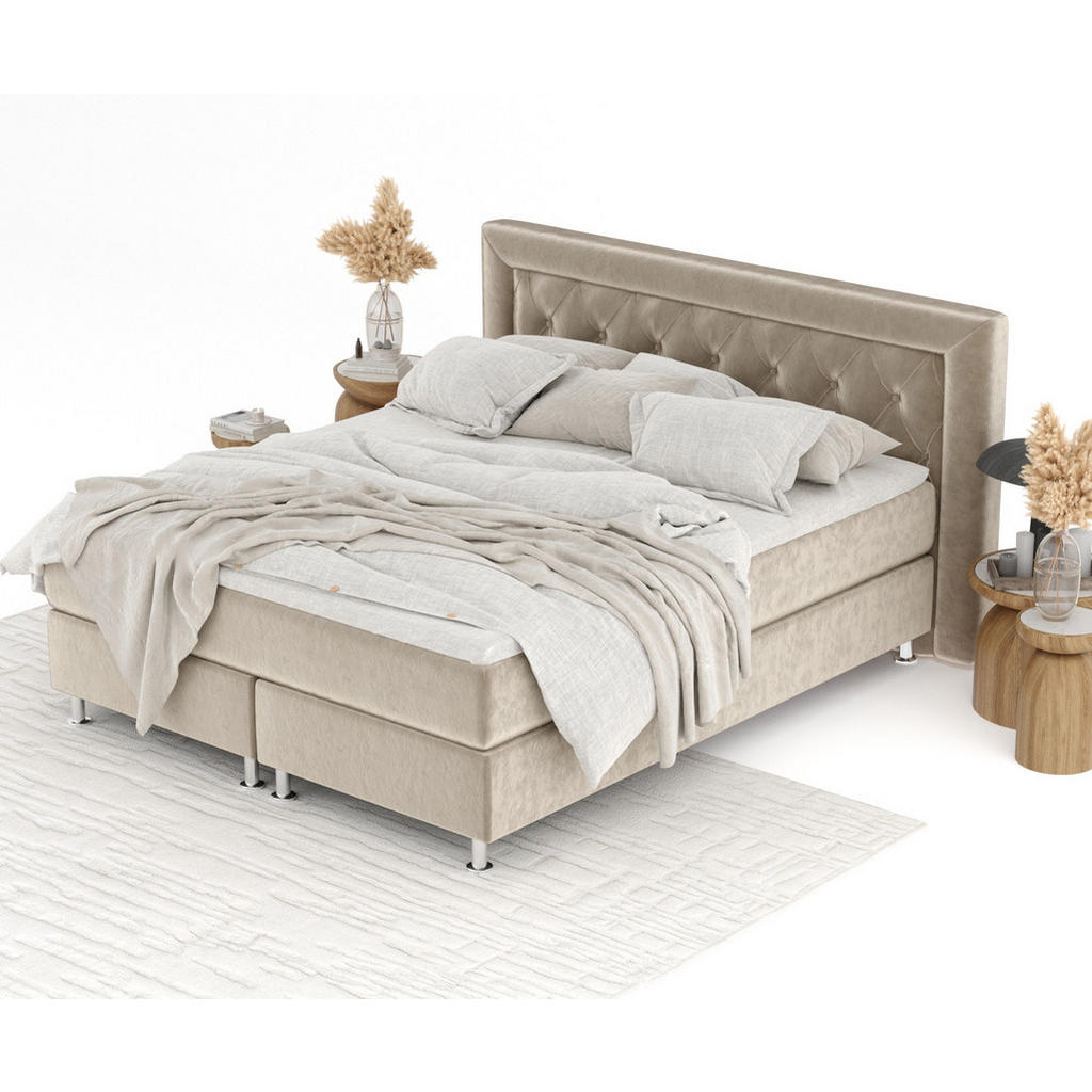 Thumbnail - Maison de Reve Boxspringbett, Beige, Textil, Buche, Kiefer, H3, Höhe ca. 21 cm, 140x200 cm, Oeko-Tex® Standard 100, FSC ...