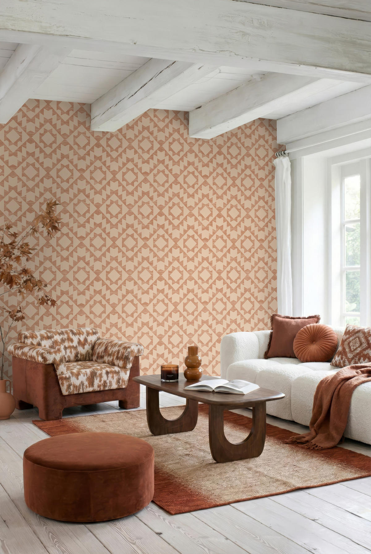 TAPETE Marrakescher Aztec-Teppich 53 cm x 10.05 m - Terracotta, Papier (53/1000cm) - ESTAhome