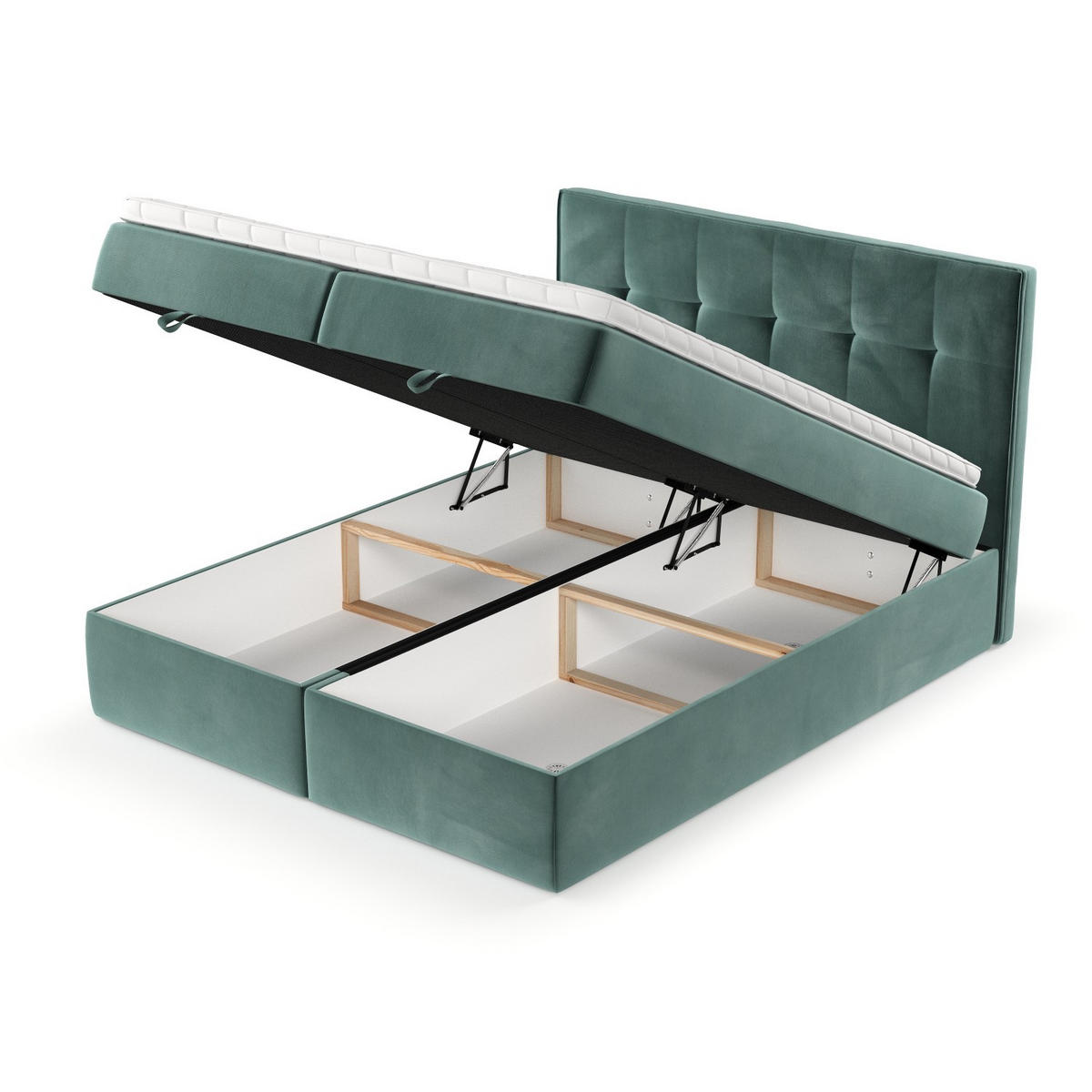 BOXBETT Tivra 180/200 cm Türkis im Kronos Stoff - Türkis/Schwarz, Holz/Holzwerkstoff (180/200cm) - AltaBeds