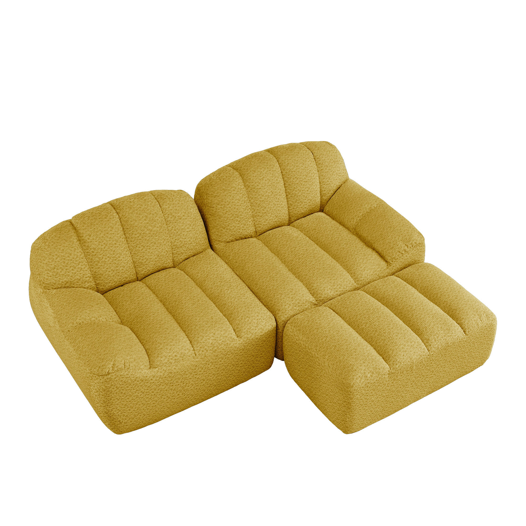 ECKSOFA 210×165×79 cm Granular Fleece rahmenlos modular mit 1 Ottoman, gelb - Gelb, Textil (165/210cm) - Luhomfu