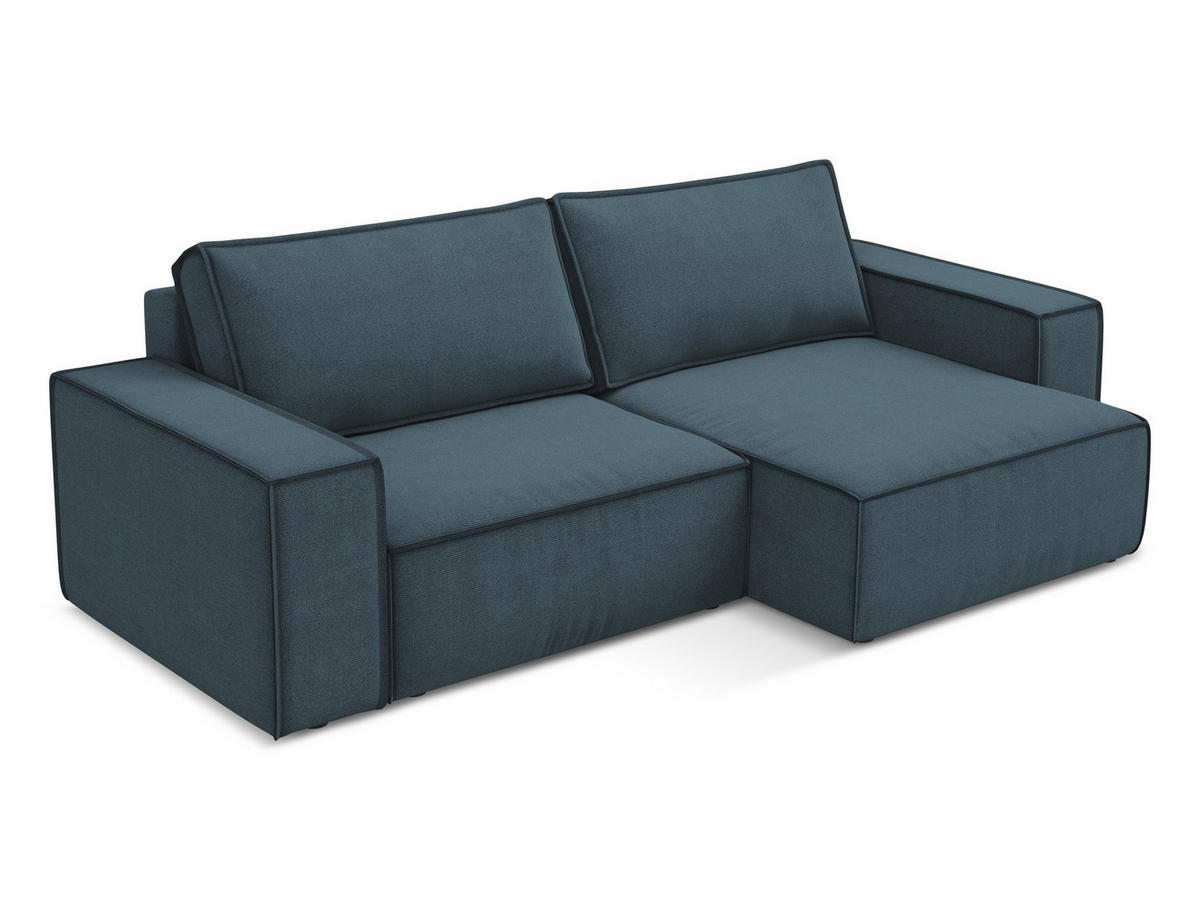 ECKSOFA mit Schlaffunktion Strukturstoff Stoff Blau - Blau/Blaugrau, Kunststoff/Textil (257/148cm) - Makamii