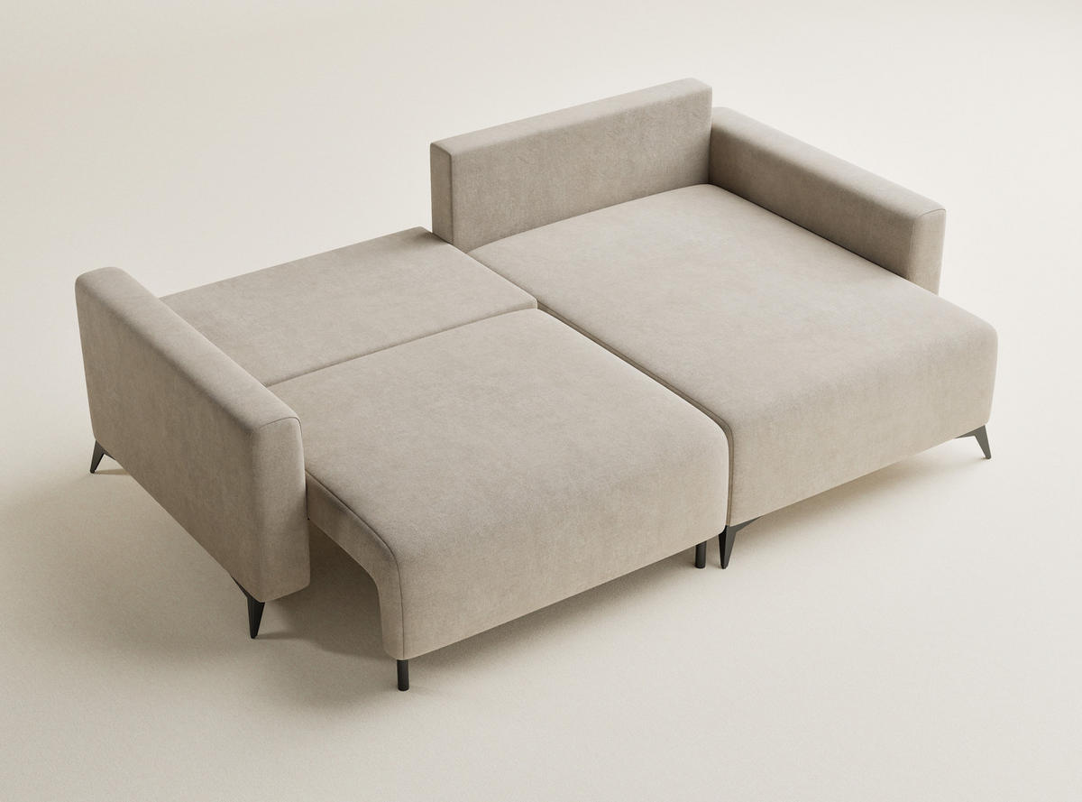 ECKSOFA MIT SCHLAFFUNKTION Leon Beige Webstoff - Beige/Schwarz, Holz/Holzwerkstoff (239/148cm) - Maison de Reve