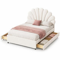 POLSTERBETT 140/200 cm in Beige Samt mit 4 Schubladen und Blüten-Kopfteil - Beige, Holzwerkstoff/Textil (140/200cm) - CHICFURN