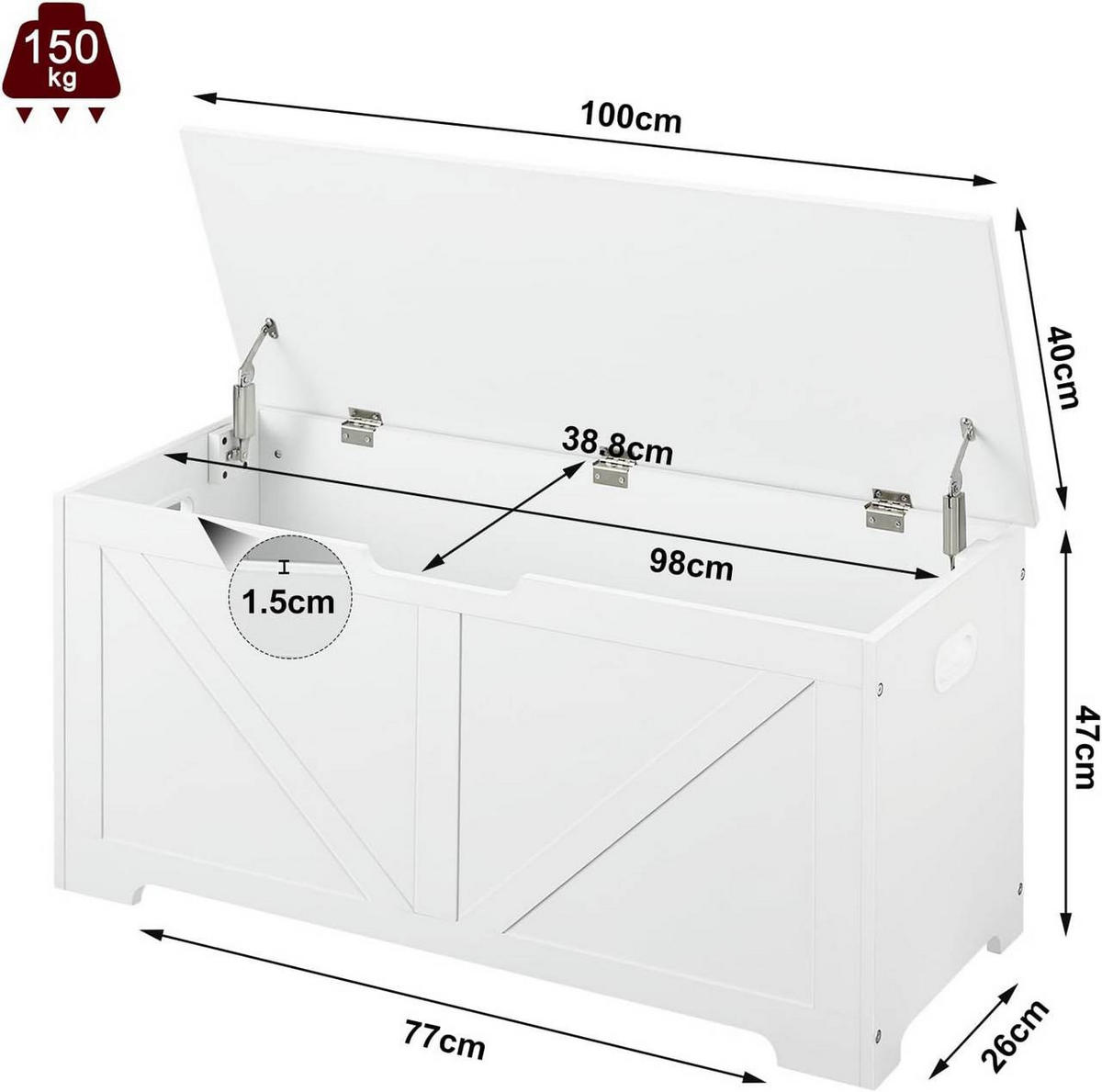 SITZBANK mit Stauraum, 100x47x40cm, Weiß - Weiß, Holzwerkstoff (100/47/40cm) - Woltu